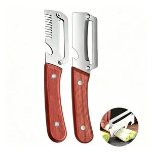 Pelador de cocina multifuncional, uso dual para pelar y rebanar, cuchilla de acero inoxidable con mango de madera, juego de 2 piezas, herramienta versátil para la cocina