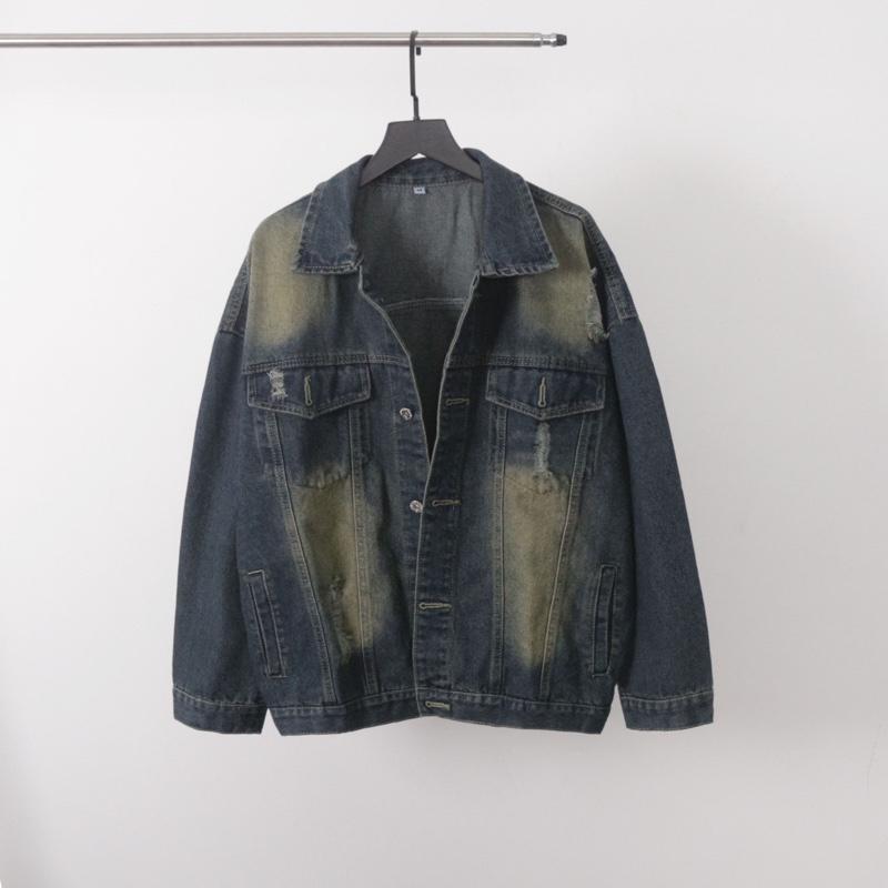 [ SALE ] Áo khoác jean xanh denim trầm wash ánh rêu mix rách nhẹ V7 KPis Clothes