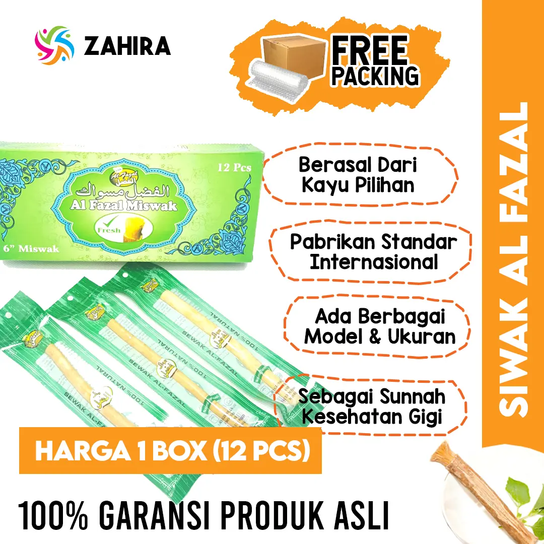 1Box (12Pcs) Siwak Premium AL FAZAL Berkualitas Basah Higienis Bersih Original Sunnah Lusin Selusin