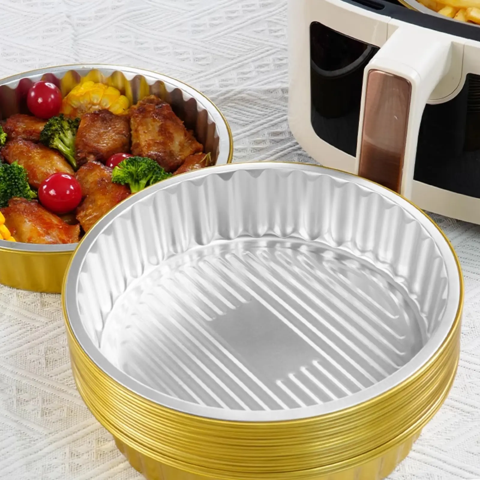 Heavy Duty Gold Aluminum Foil Pans 875ml 10PCS, Disposable Thickened Food Container BBQ Tray  for Kitchen Cooking Baking Tool