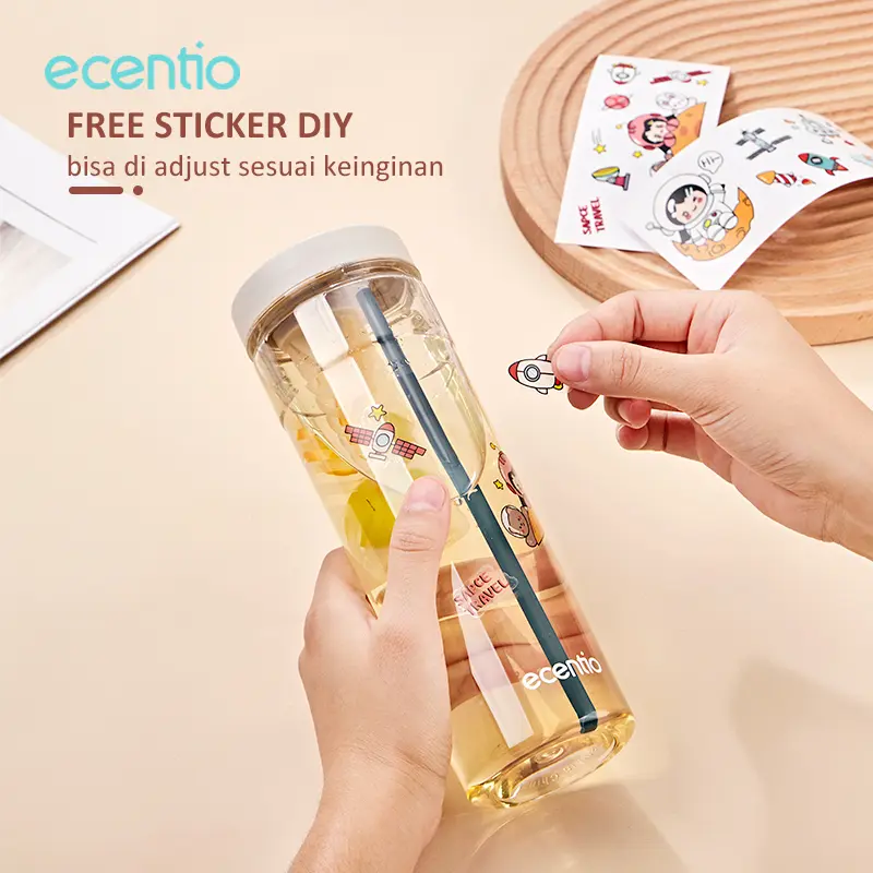 【in stock】【100% Anti tumpah+FREE BPA】【lunch box 1 set】4pcs ecentio lunch box kotak lunch bag botol set  Biru Makan Sendok Wadah Kitchenware 8