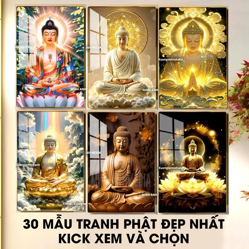 [BST PHẬT A DI ĐÀ] - TRANH PHẬT GIÁO - Tranh gỗ tráng gương dày 13mm - Bo viền vàng cao cấp - Treo tường phòng thờ, mang lại may mắn bình an hạnh phúc Decor Phòng - MINH ANH MEDIA