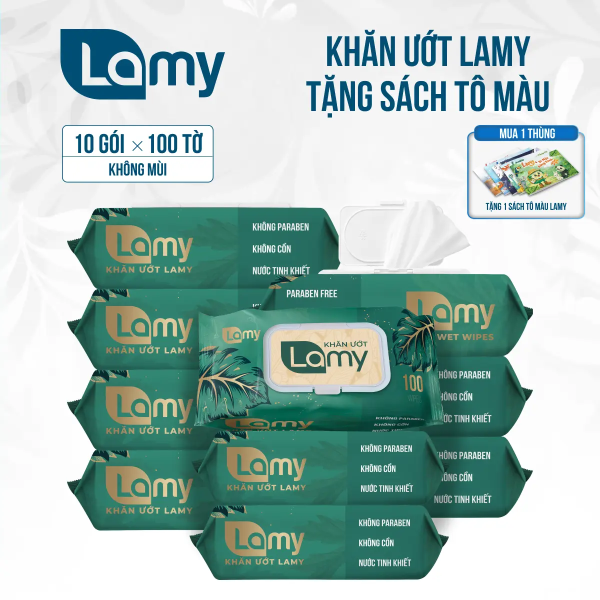 [MALL] Khăn Giấy Ướt LAMY Combo 10 gói - Không cồn không parabens cao cấp Cho Bé