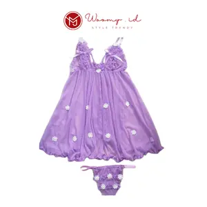Woomy BT005 Baju Tidur Lingerie Wanita Mini Sexy Transparan Tanpa Lengan Dress