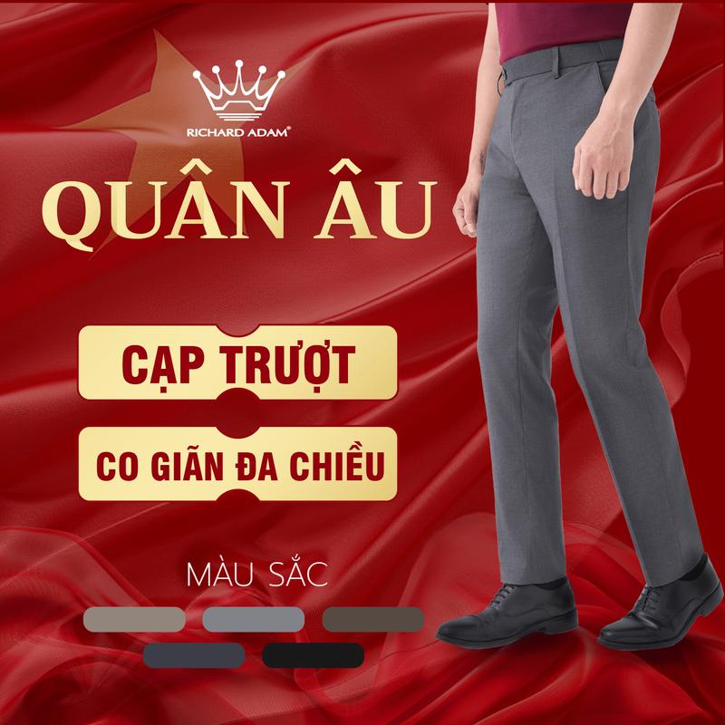 Quần âu nam cạp trượt cao cấp Sidetab RICHARD ADAM chính hãng chất vải hạn chế nhăn, co giãn 4 chiều, quần tây đen trơn ống đứng trung niên đẹp regular fit QA100721
