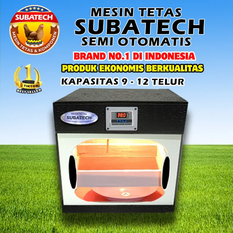 SUBATECH Mesin Tetas Semi Otomatis Kap. 9 12 Telur Ayam Bebek Burung 0