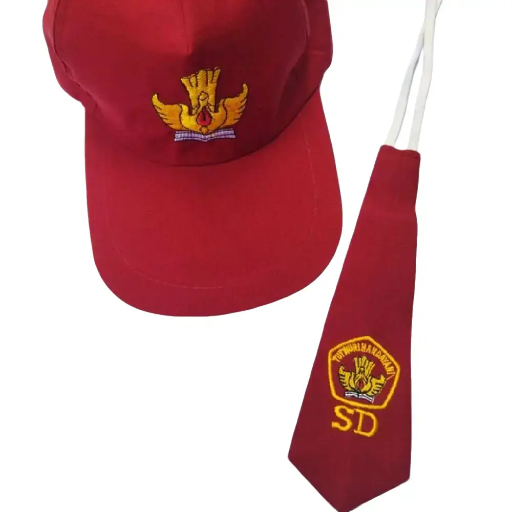 1 pcs topi + dasi sekolah SD cowo topi belakang pake karet logo tutwuri handayani