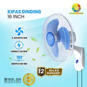 HOBIKU Kipas Angin Dinding 16 Inch Model 1655 Hemat Energi 3 Kecepatan Mesin Bertenaga 45 Watt Kipas Dinding Murah Efisien Listrik