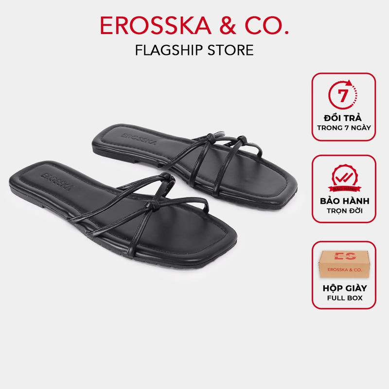 EROSSKA - Dép nữ thời trang đế bằng phối dây quai mảnh màu đen có hộp giày fullbox - DE077