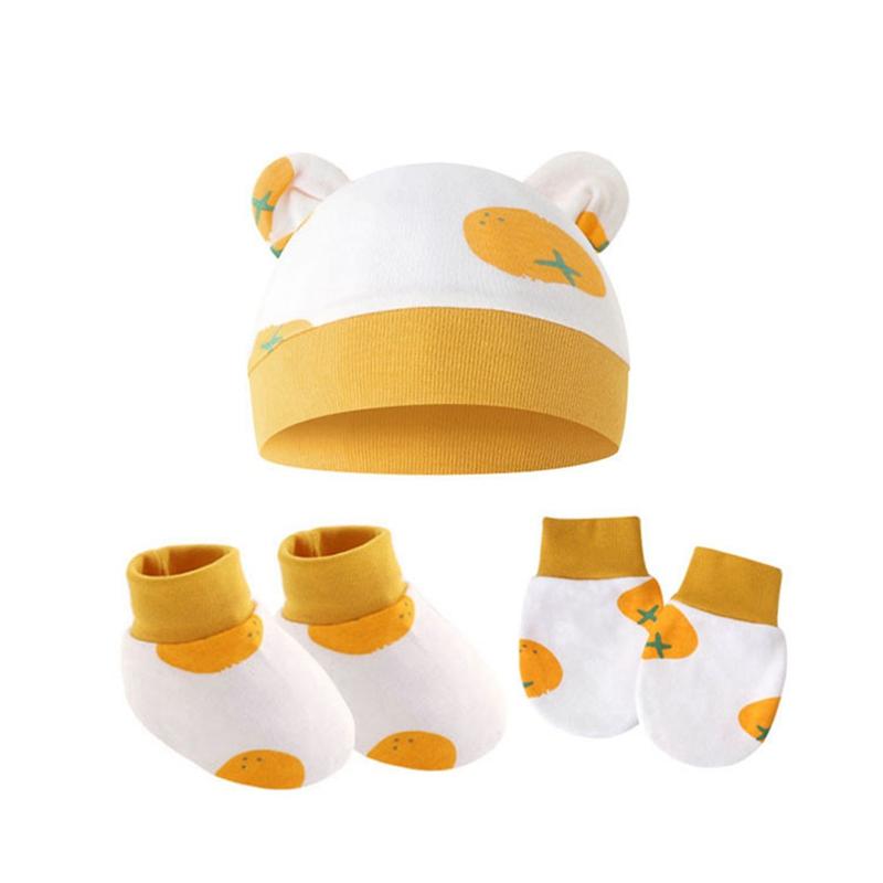 0-6M Baby Fetal Hat Anti-scratch Gloves Foot Cover 3 Pieces Set Newborn Ear Hat 0