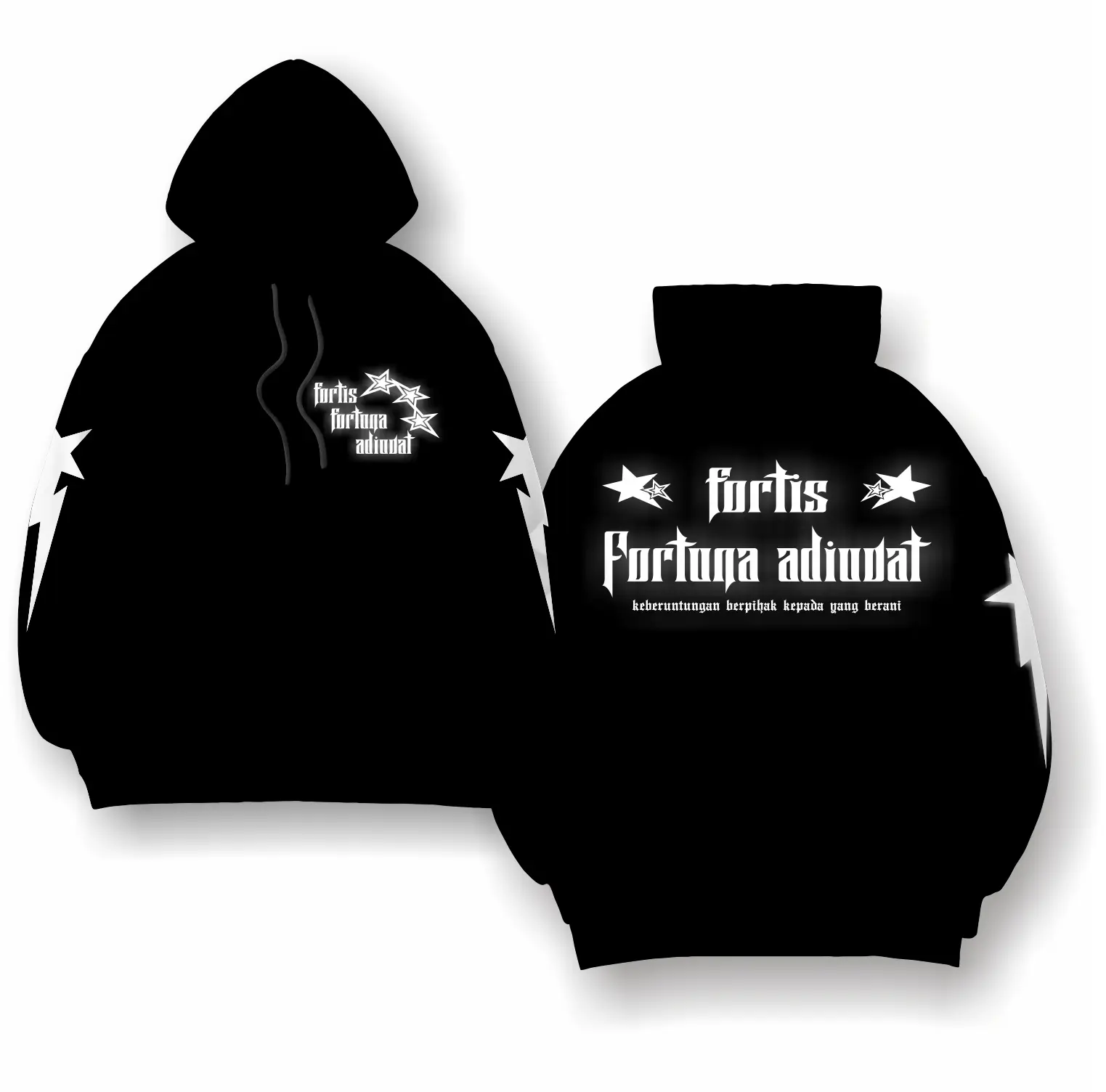 Hoodie netral fortis fortuna adiuvat reflektif vol 2 / menyala flash / hitam tebal custom  Distro Cowok Nyaman Jumper Pria Fleece / custom kaos kata kata Putih Sablon Sweater Keren Panjang Casual Zipper Bandung Anime Wanita