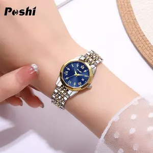 (002 harga telah diganti, cepat beli) Jam Tangan Wanita Poshi Tahan Air dengan Tali Stainless Steel dan Dial Biru Elegan - Watches ps935