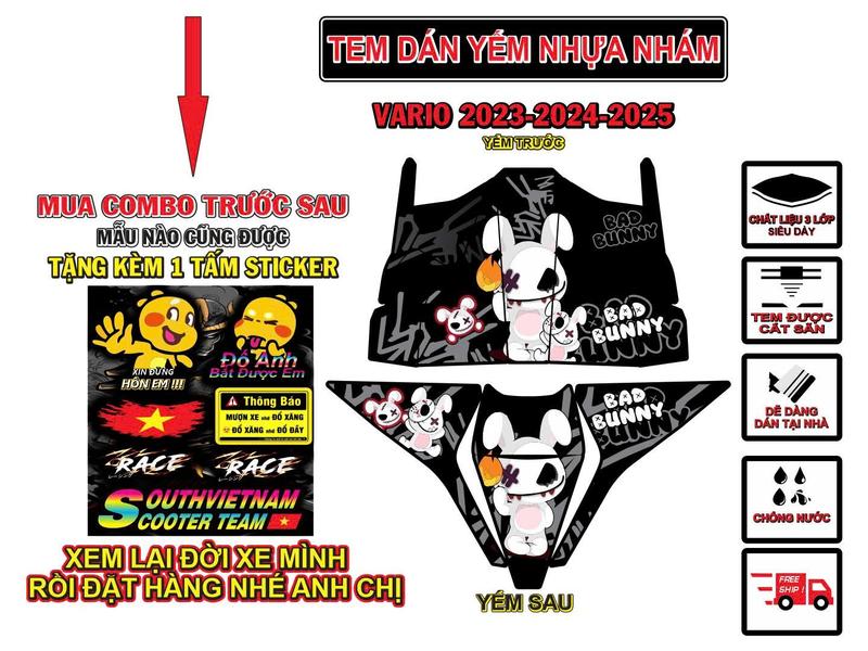  Tem dán yếm nhám vario 125.  2023-2025 Chất liệu decal 3 lớp siêu dày. Nhãn dãn _ tem xe vario 125 