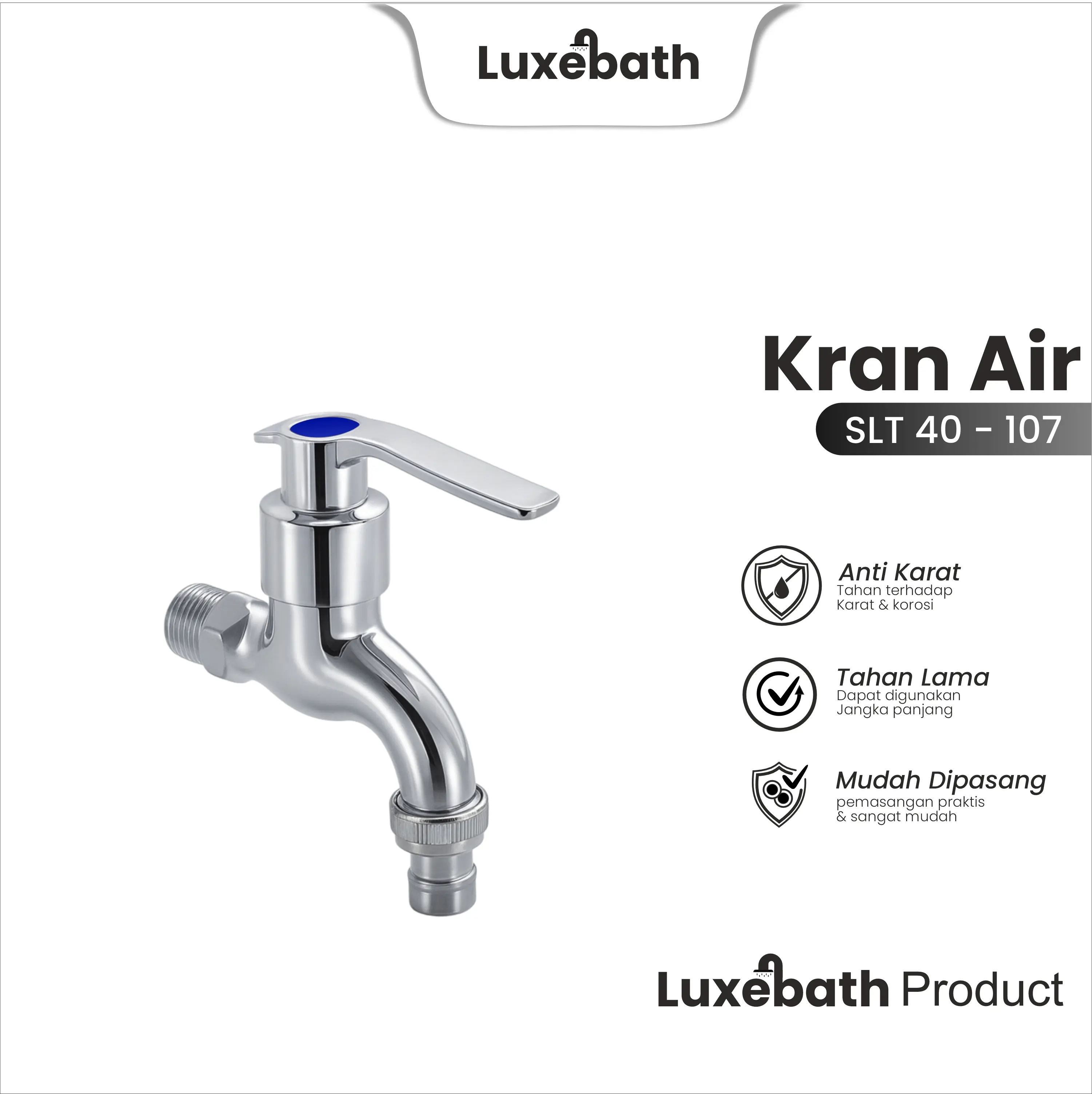 LUXEBATH - Keran Taman Tembok SLT-40-107 | Kran Putar ABS Chrome | Cuci Tangan 1/2 inch Wastafel