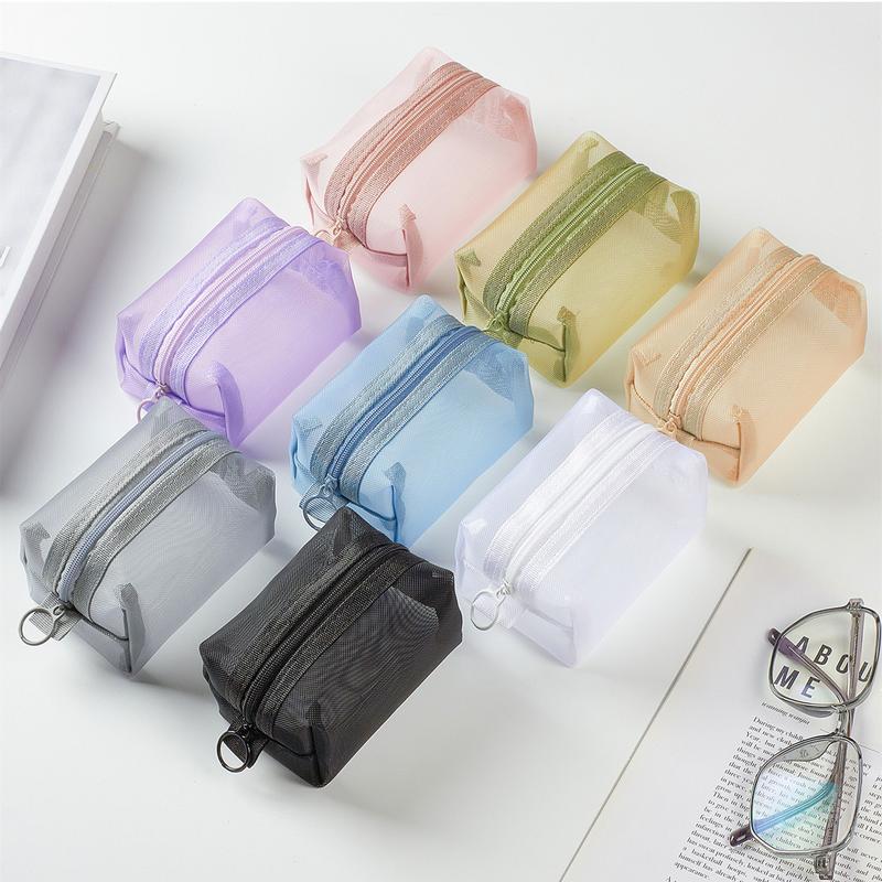 Túi Đựng Đồ Mini, Dành Cho Nữ, Chất Liệu Nylon Lưới, Cầm Tay, 11 * 7 * 5cm, Thích Hợp Để Đựng Tai Nghe, Cáp Dữ Liệu, Son Môi, Túi Có Khóa Kéo Du Lịch Nhẹ