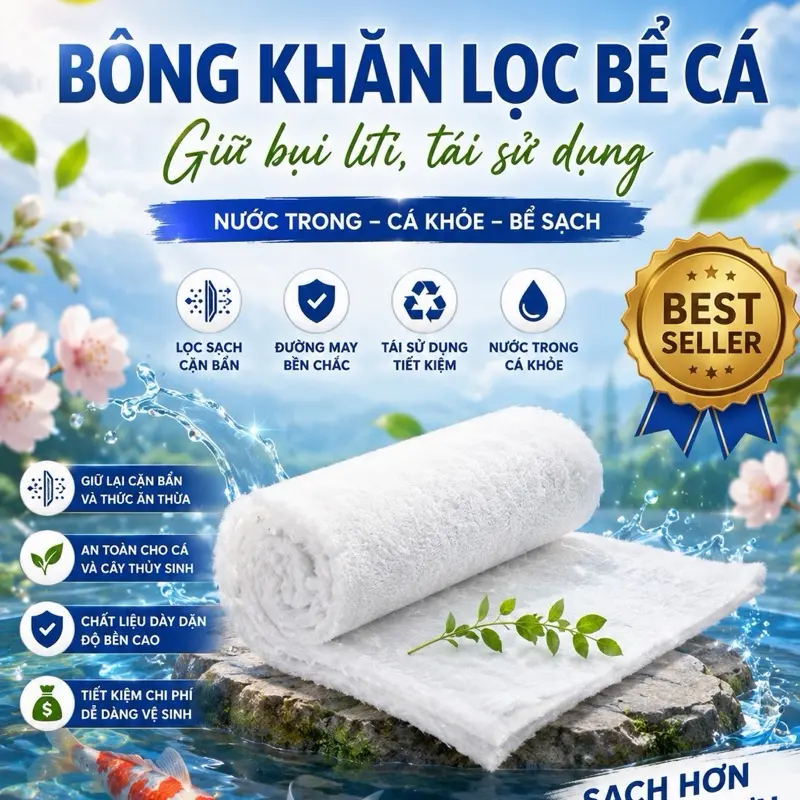 Khăn lọc bể cá siêu mịn (30x20cm) - Giữ bụi mịn thức ăn dư thừa cực kỳ tốt, chặn lại các tạp chất hữu cơ trong nước trong hồ cá