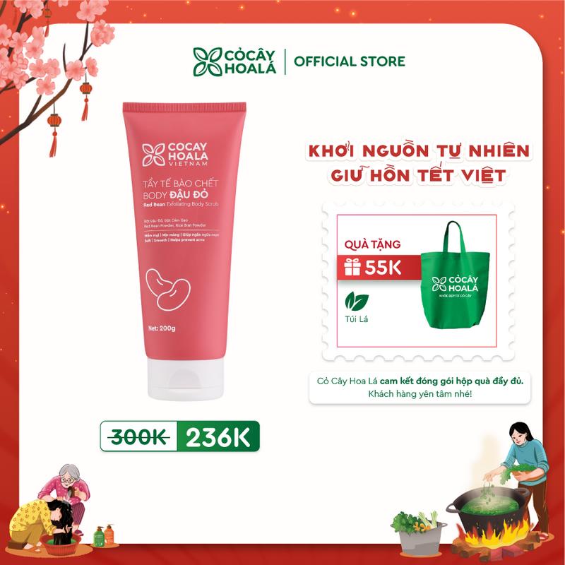  Tẩy Da Chết Body Đậu Đỏ Cỏ Cây Hoa Lá 200g Dưỡng Da Sáng Mịn Cấp Ẩm Hỗ Trợ Hạn Chế Tác Nhân Gây Mụn - Tặng túi vải Cỏ Cây Hoa Lá 