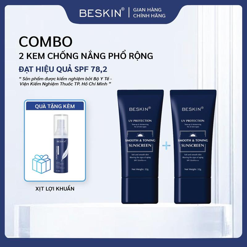 COMBO 2 KEM CHỐNG NẮNG CHỐNG NẮNG PHỔ RỘNG "SMOOTH & TONING SUNSCREEN" SPF 50+ - Dung tích: 32g - Thương Hiệu: Beskin - Sun Cream