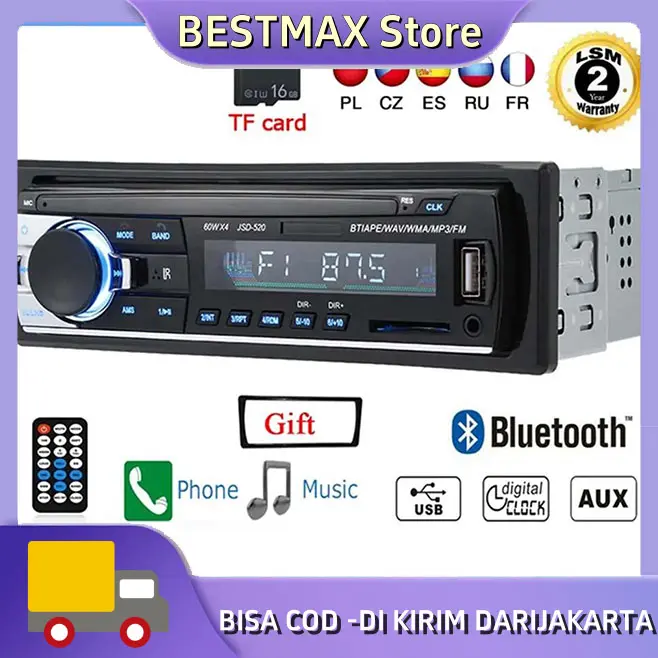 Mukava Tape Audio Mobil Bluetooth Version Multifungsi Bluetooth USB MP3 FM Radio JSD- 520 Car