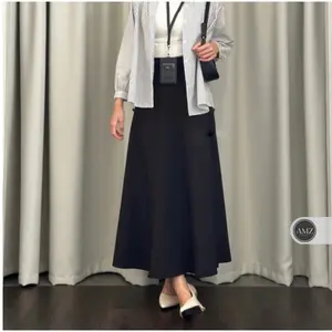 Audy Skirt - Rok Panjang Wanita Korean Loose Maxi Hitam Anti Kusut Bahan Scuba Premium Serut Dewasa Casual Pendek Basic Shakila Bawahan