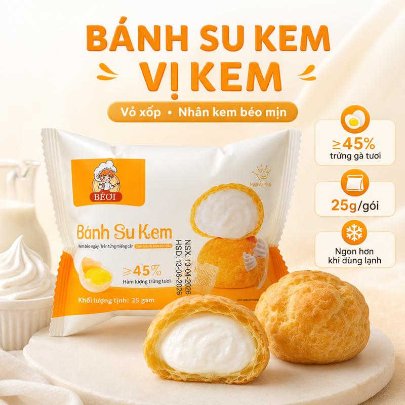 BÉOI Bánh Su Kem Vị Kem Nhân Kem Béo Ngậy Vỏ Mềm Thơm Trứng Tươi Từ 45% Bánh Ăn…