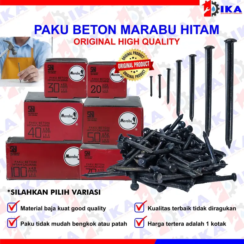 PAKU BETON SIZE 120 / 12 CM MARABU HITAM GALVANIS HARGA 1BOX (100PCS) TERMURAH KOMPLIT 1