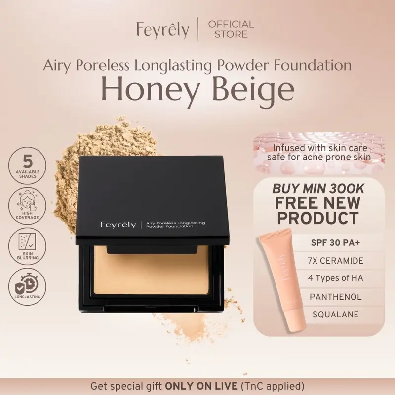 FEYRELY AIRY PORELESS LONGLasting POWDER FOUNDATION - 5 Shades Concealer Kering Oily 3