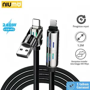 Toko Resmi Utama NIUMO-Kabel Data Paduan Aluminium Silikon Cair Tipe C USB Pengisian Cepat Fungsional 4 in 1 240W