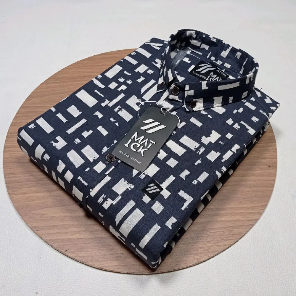 Kemeja Pria Motif Printing Kekinian Tangan Pendek - Katun - Kotak Kain Nyaman Formal