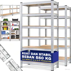 RM Rak Susun Serbaguna Putih, Rak Dapur Besi Siku & Dapur Besi, 3/4/5 Tingkat, Bahan MDF 8mm, Besi 1,0 mm, Kuat 600 kg, Stabil, Ideal untuk Gudang & Dapur