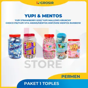 PERMEN YUPI STRAWBERRY KISS JAR 300GR/YUPI IMLEK/VITA MEINIS/MALLOWS KRUNCHY CHOCO PIE/MENTOS MINT/MINI MENTOS RAINBOW