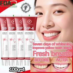 SIP-4 Probiotic Brightening Toothpaste for Whitening Yellowing Bad Breath Cleaning Toothbridge Tea & Smoke Stains Removal Oral Health 100g x4