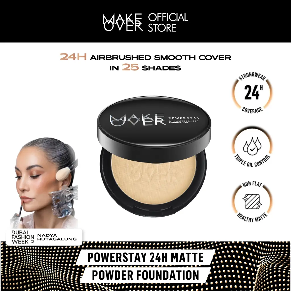 [Super Brand Day] MAKE OVER Powerstay 24H Matte Powder Foundation -  Bedak Padat Tahan Lama 24 Jam High Coverage Ringan Compact Wajah Flawless Make Up Non-Comedogenic BEST SELLER Poreless DFW Nadya Hutagalung Pony Mira Agile Zsa Zsa Utari SBD Ramadan