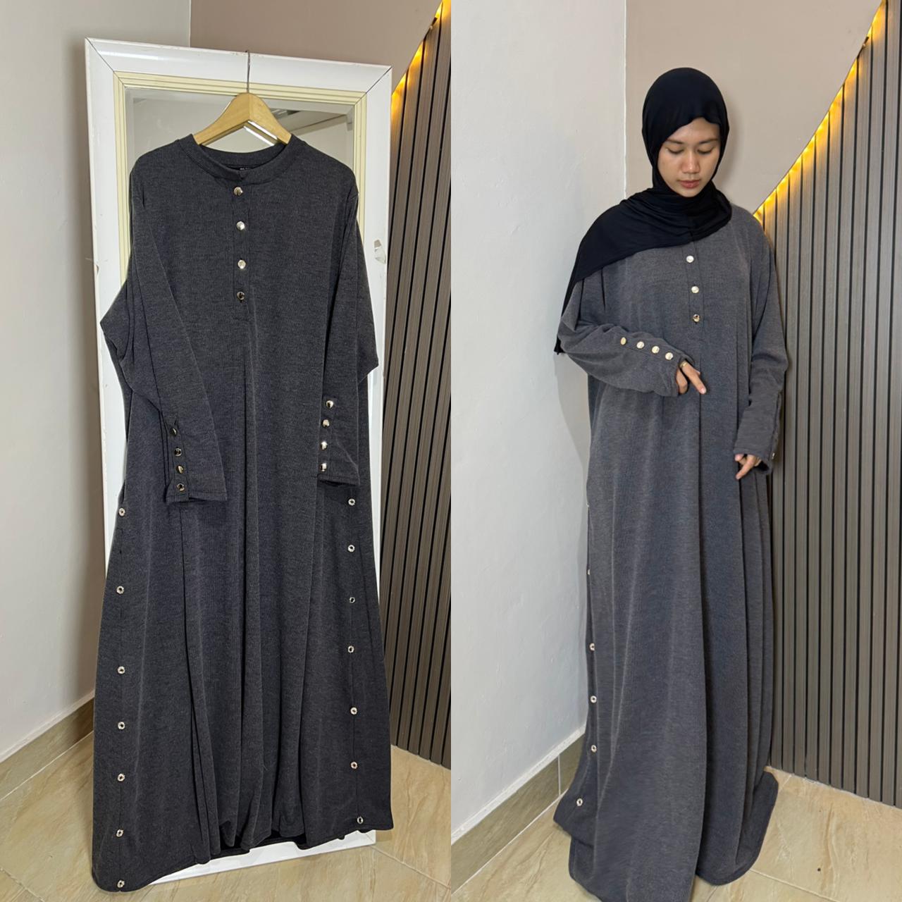 LA - GAMIS NAURA KNIT Premium Jumbo halus- Gamis Lengan Kancing -GAMIS BUSUI KANCING -GAMIS KANCING JUMBO MUAT SAMPE BB 130kg