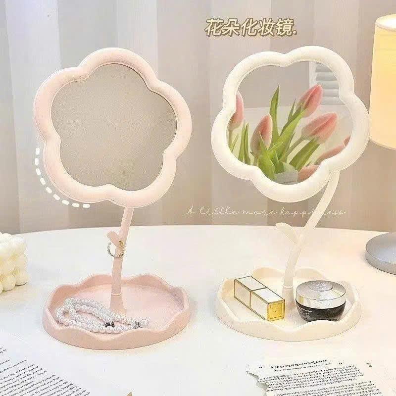 Gương để bàn trang điểm mini, gương hình bông hoa trang điểm dễ thương