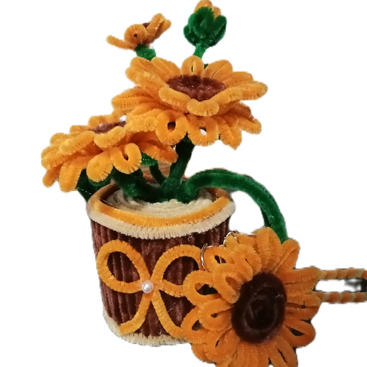 Sunflower Orange Chenile with Papercup Pots for Home Decor and car