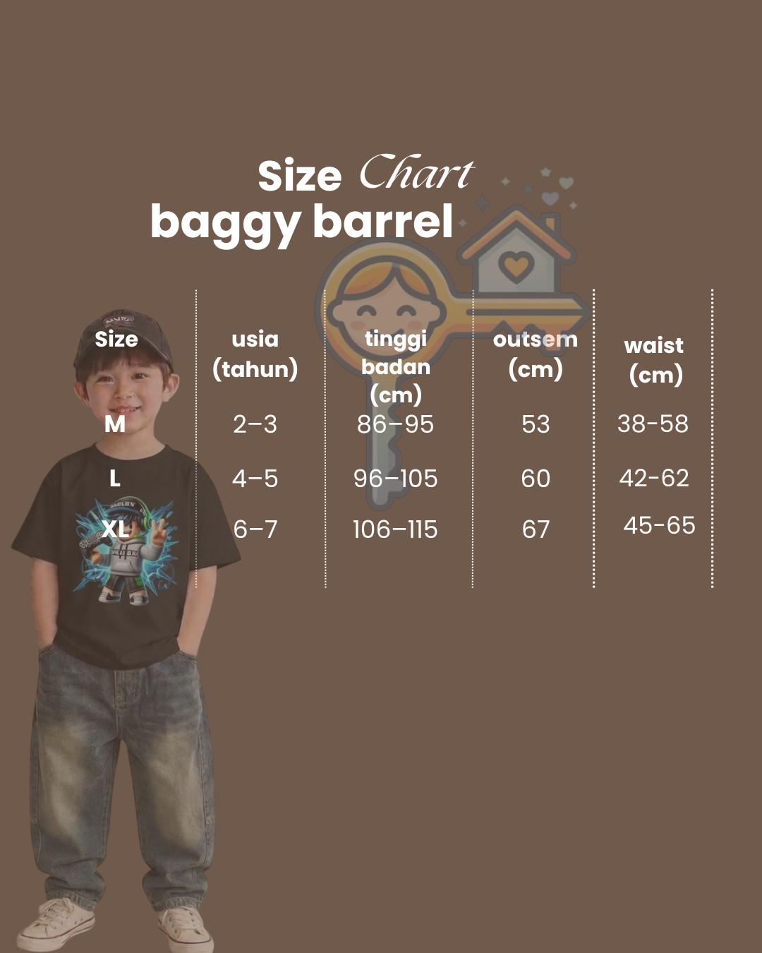 Baggy Barrel Jeans - Celana Jeans Anak Perempuan Laki-laki Unisex Balon Skena Usia 2-9 tahun Bahan Soft Jeans Desain Unik Fashion Kids Perempuan dan laki laki Cargo