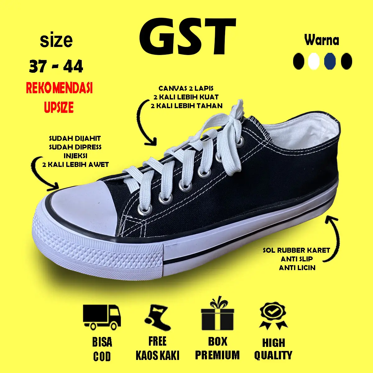 GST Glenn Low Sepatu Sneakers Pria Wanita Canvas Premium Sepatu Kasual Trendy Sol Karet Anti Slip Anti Licin