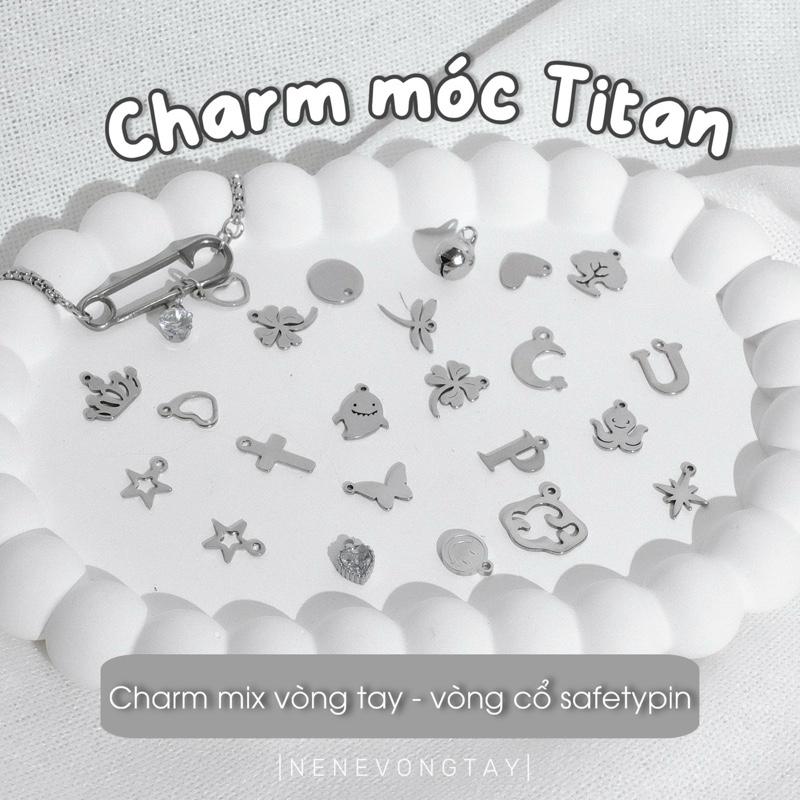 Charm titan nhiều mẫu - dùng móc vòng tay dây chuyền Safety Pin - thép ko hoen gỉ