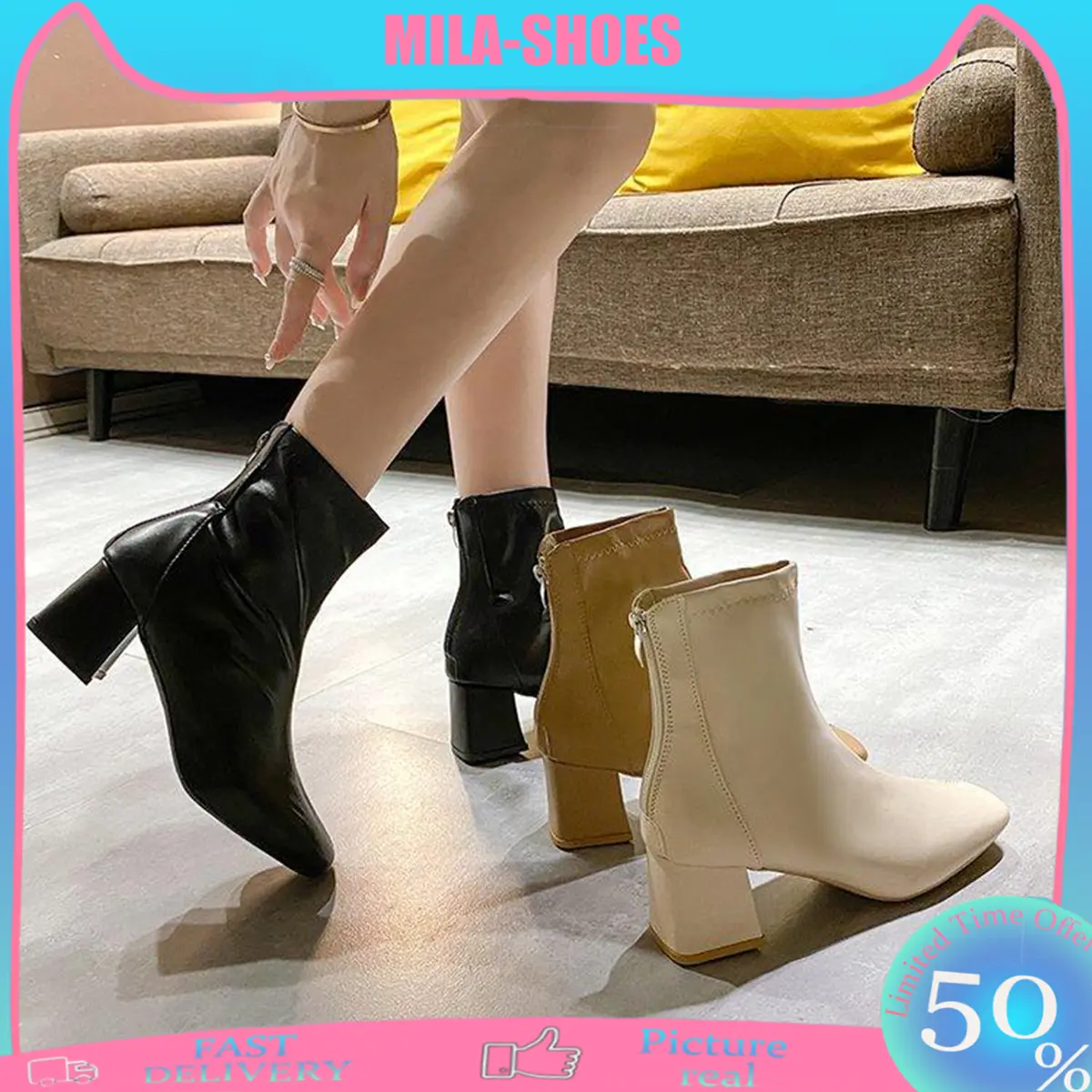2025 Winter New block heels Leather Boots shoes for women