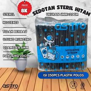 (1 PACK) Sedotan Steril Plastik Diameter 6 mm, Panjang 20 cm. HITAM
