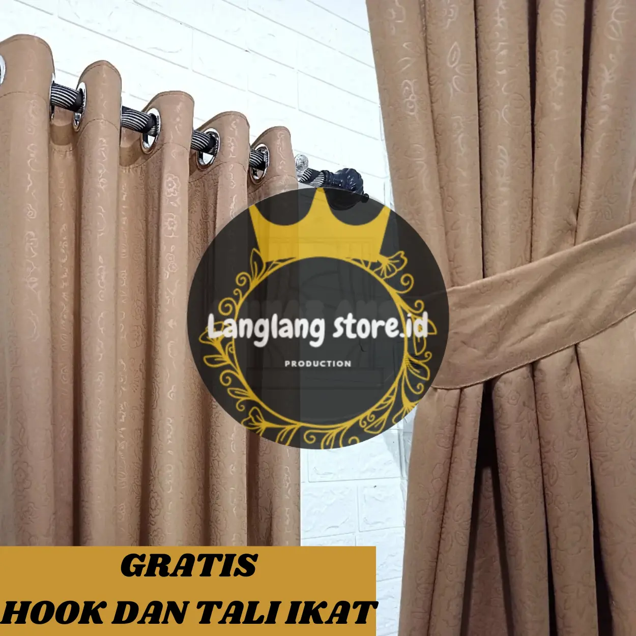 Gorden Jendela Dan Pintu Kamar Aesthetic Gordeng Penyekat Ruang Tamu Minimalis Polos Bahan Blackout Tebal Serat Embos sudah terdapat Tali Hordeng Tirai