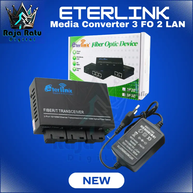 Eterlink 3 FO 2 LAN Ethernet Fiber 2 RJ45 3SC Optik Media Converter Single Mode 0