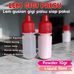 Lem Gigi Palsu Siap Pakai PAKET HEMAT Powder 10gr & Liquid 10ml Mudah Digunakan Cepat Kering Tahan Lama Warna Mirip Gusi Ramah di Kantong