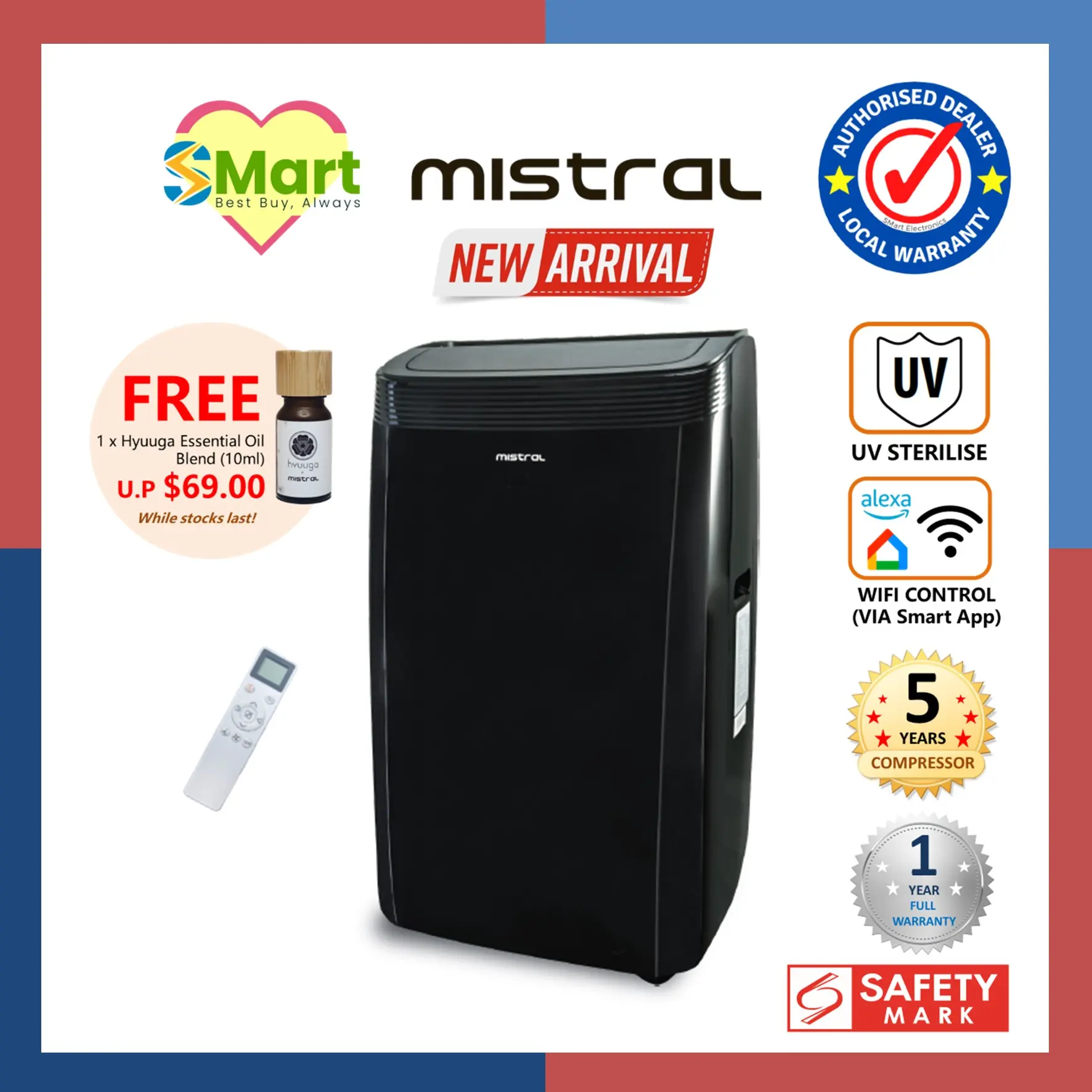 Noir by Mistral 16K/ 18K BTU Portable Air Conditioner with Remote Control MPAC1600R MPAC1800R