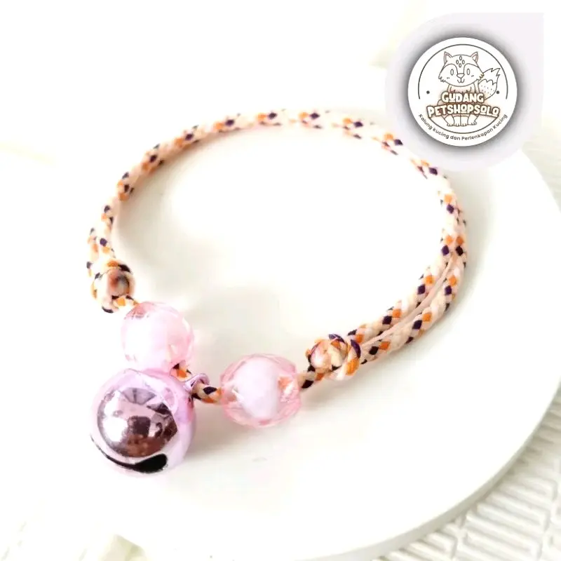 kalung kucing tali perusik variasi manik lonceng 14mm 1