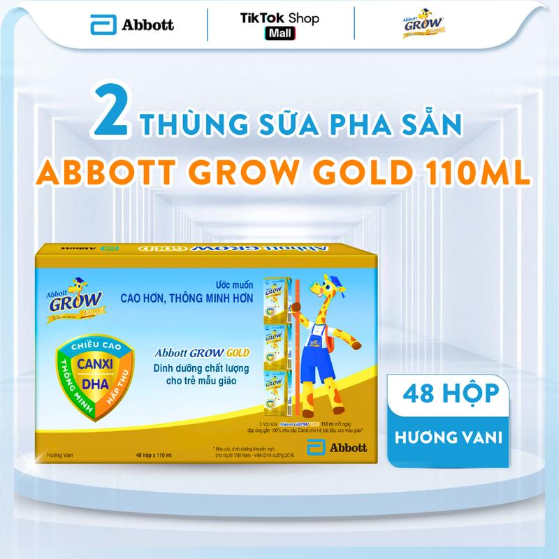 Combo 2 thùng mỗi thùng 48 hộp sữa pha sẵn Abbott Grow Gold chính hãng hương vani 110ml