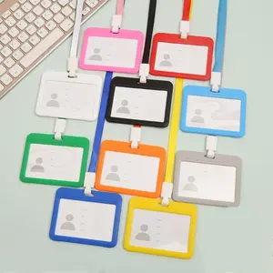 Name Tag Id Card Transparant Gantungan Kartu Nama Plastik Horizontal（Dengan tali lanyard）