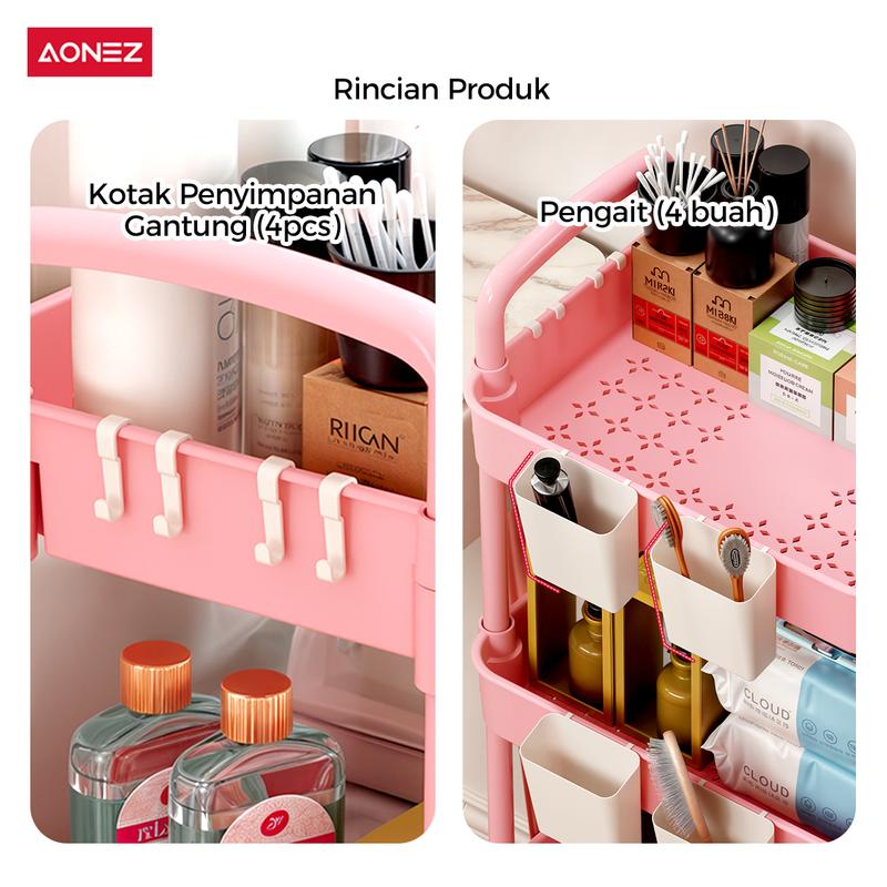 Product Introduction of 【COD 24h shipping】AONEZ Rak Troli 4 Susun Serbaguna Rak Dapur Rak Salon Rak Kamar Mandi dengan Roda dan Pegangan Tempat Penyimpanan 4
