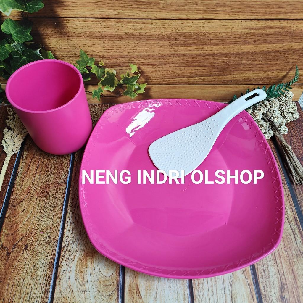 3 item ( piring, gelas dan centong ) semi melamin tahan panas anti bau dan tebal real pic